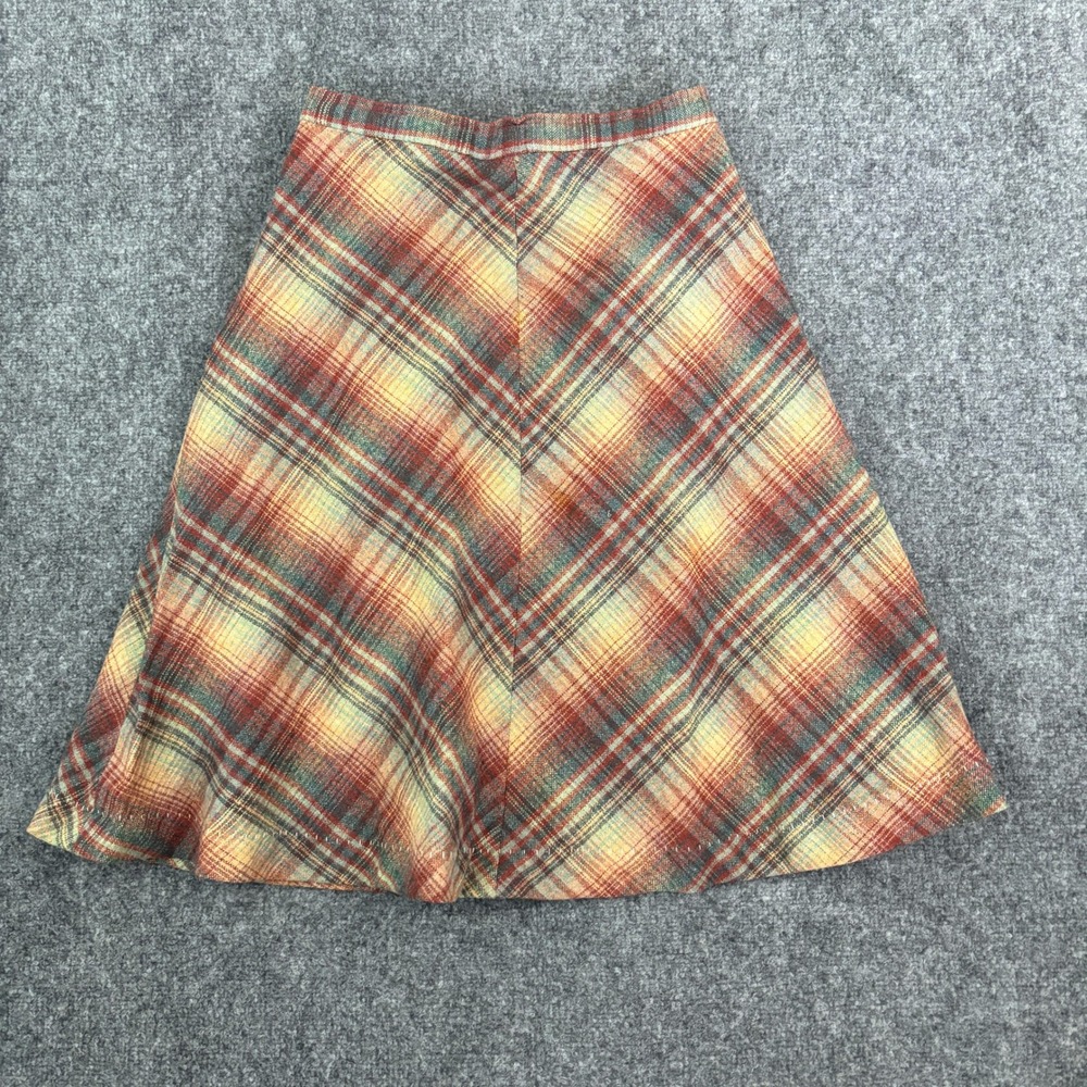 Vintage Handmade Plaid A-Line Midi Skirt Brown Blue Tan Lined‎ Cottagecore 26"